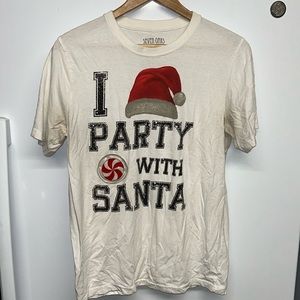 I Party With Santa White Short Sleeve T-shirt With Flashing Lights- Medium